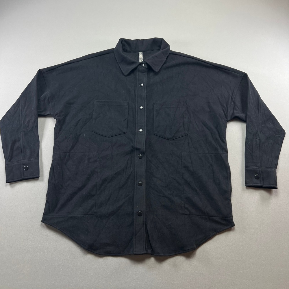 Mondetta Shirt Jacket Womens XL Black Fleece Oversized Shirttail Hem Snap Front